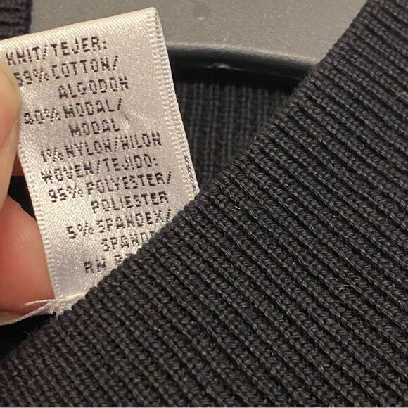 AUGUST SILK mock neck black sheer mesh polkadot lightweight modal sweater S - Picture 7 of 9